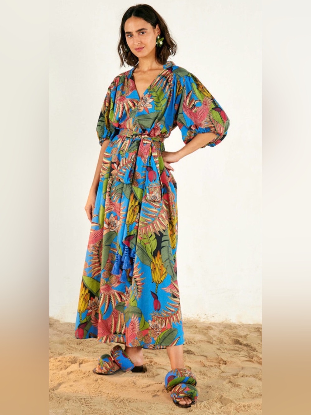 🌺✨ Farm Rio Totally Tuiuiu Tropical Floral Birds Wrap Maxi Dress M ✨🌺